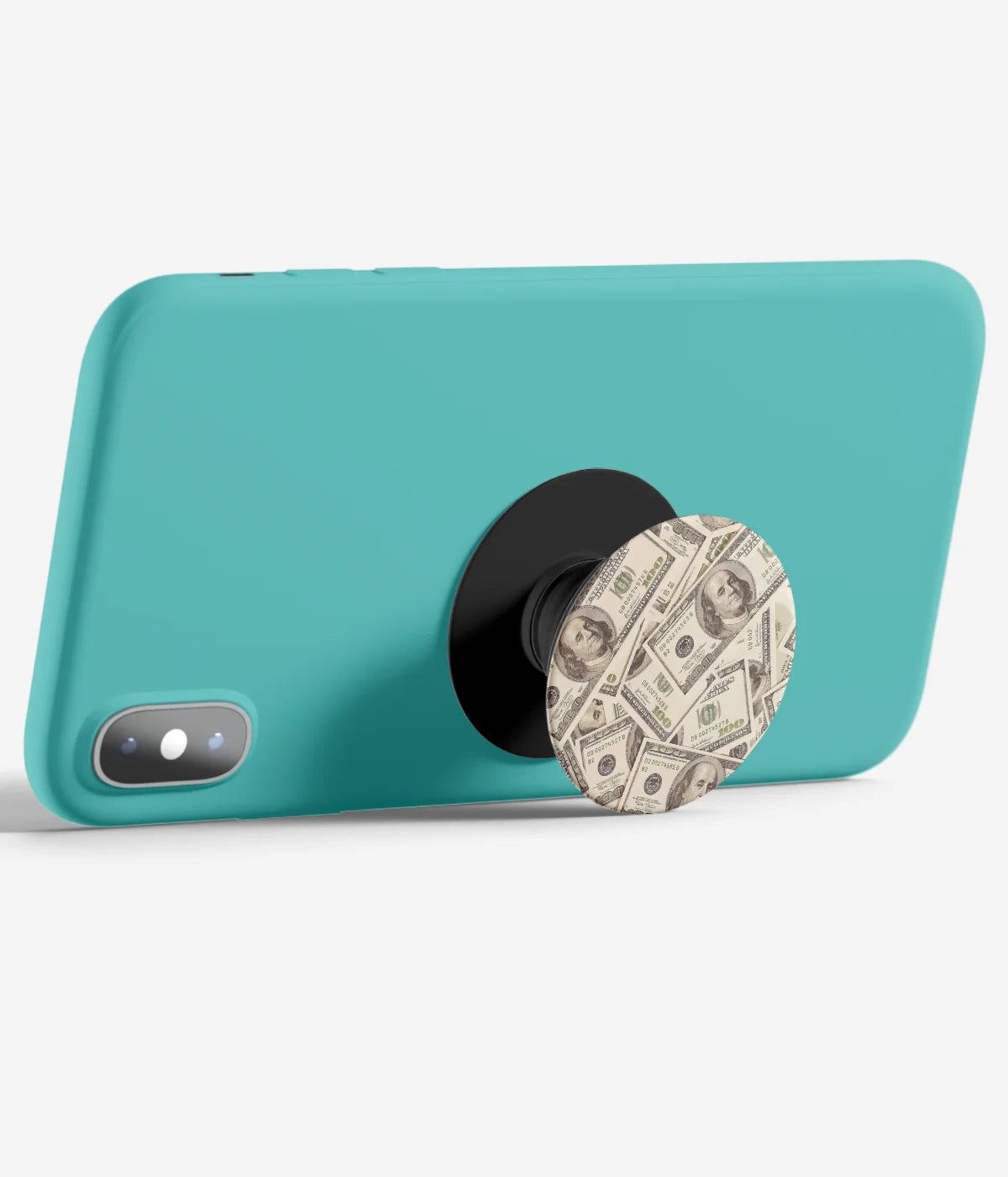 An image demonstrating how to use the phone grip as a stand to hold a mobile phone in landscape mode for hands-free viewing