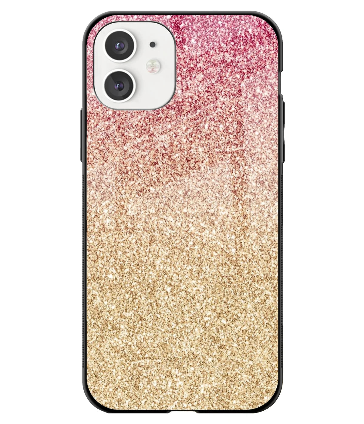 A front-on view of a glass phone case with a colorful design.