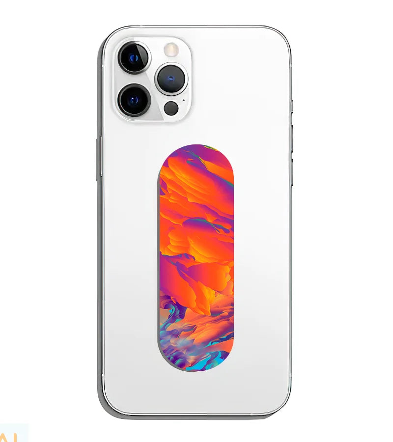 A phone grip slider applied to the back of a smartphone.