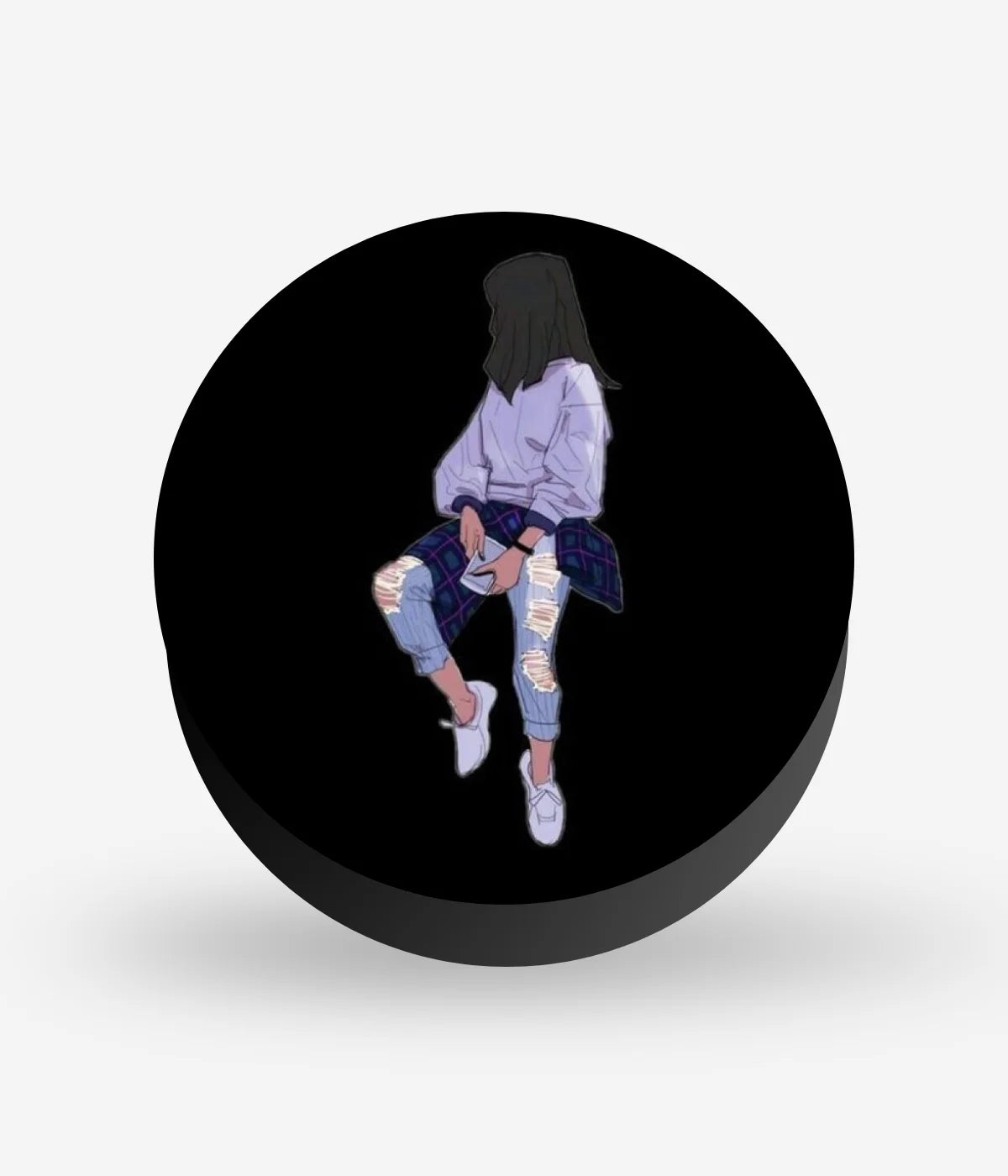 Mobile phone grip with a colorful design on a white background