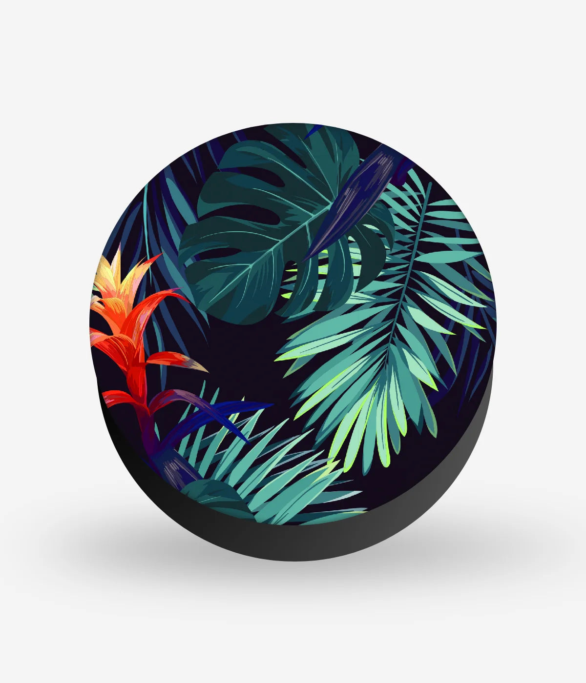 Mobile phone grip with a colorful design on a white background