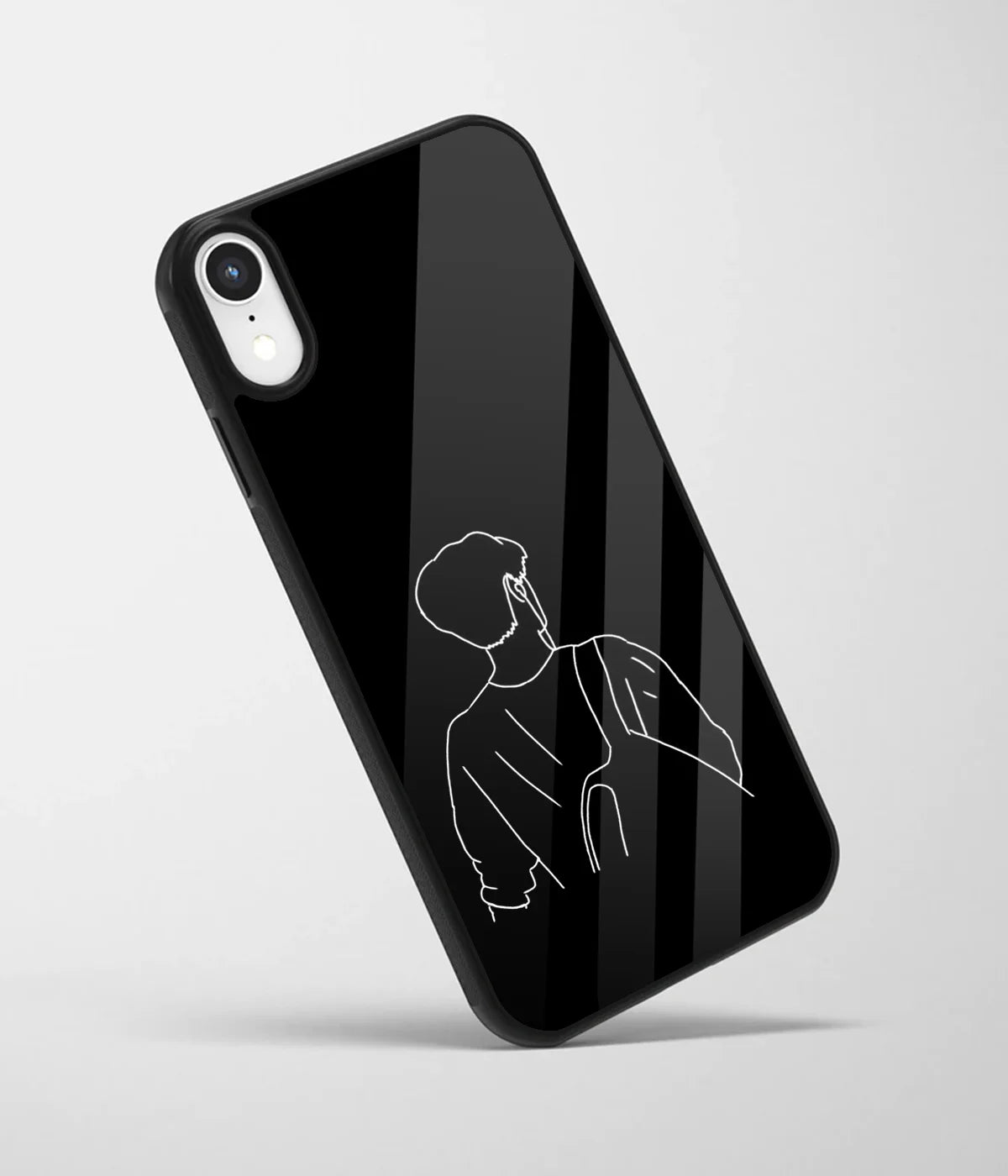 An angled view of a glass phone case featuring a vibrant design.