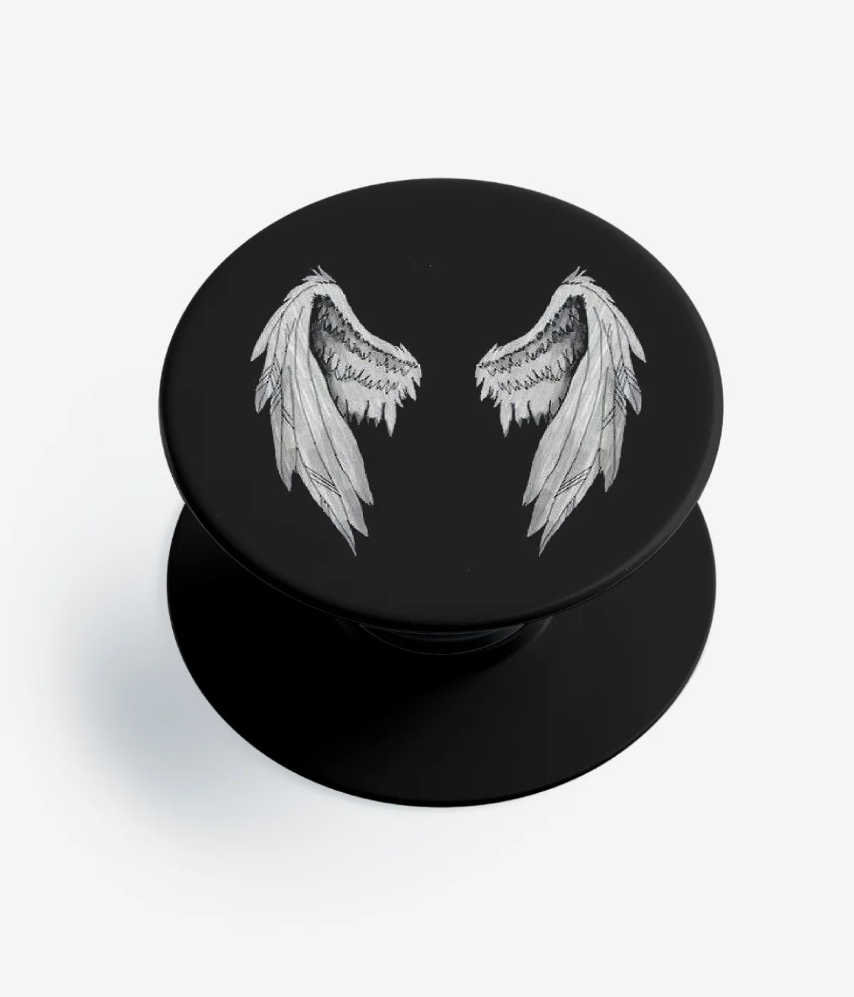 A top-down view of a phone grip holder on a clean white background