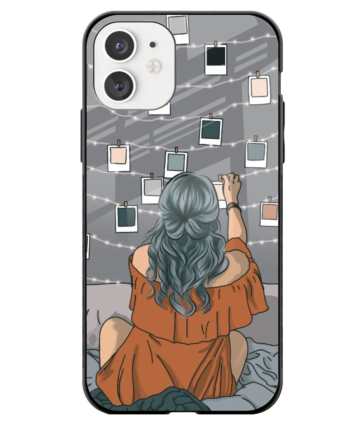 A front-on view of a glass phone case with a colorful design.