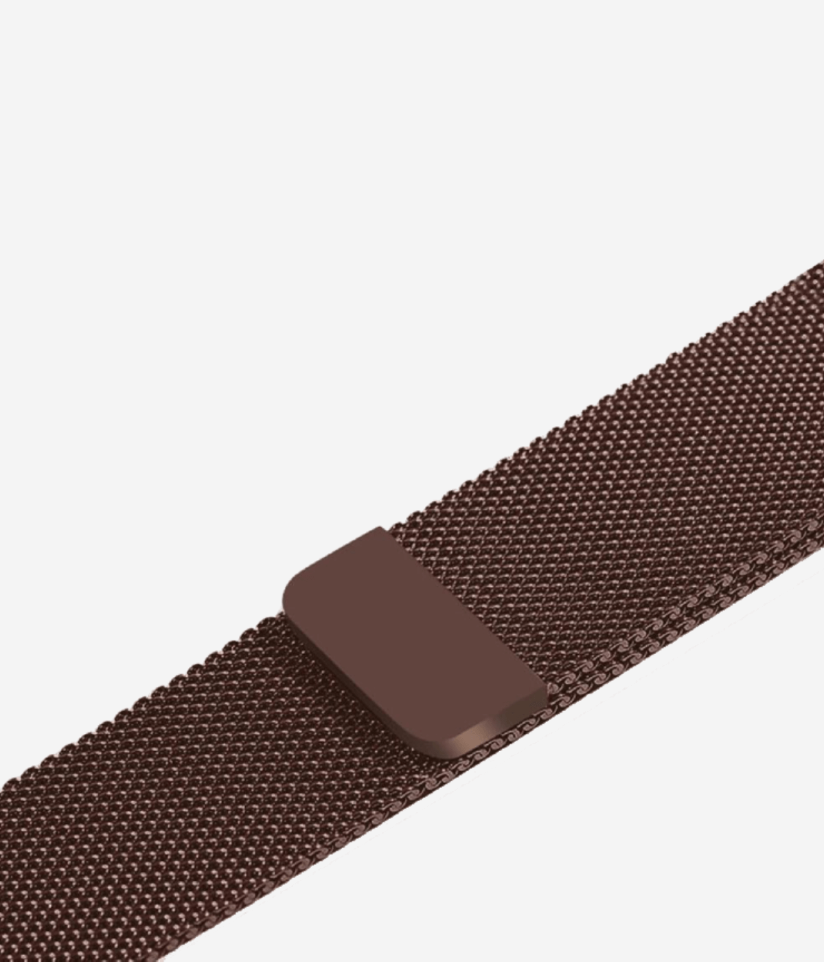 Rear view of an Apple Watch Milanese Loop band, highlighting the woven stainless steel mesh texture, secure magnetic closure clasp.