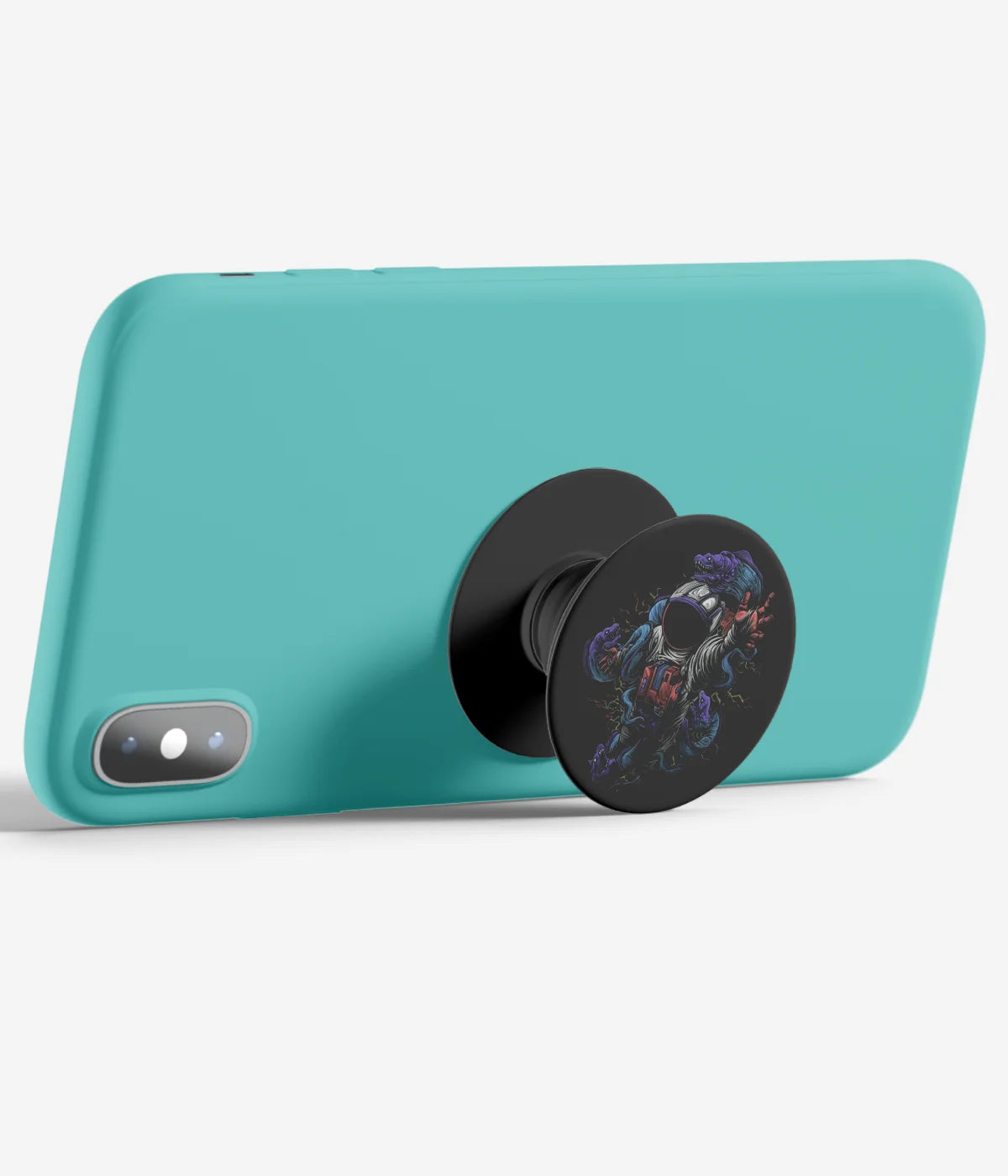 An image demonstrating how to use the phone grip as a stand to hold a mobile phone in landscape mode for hands-free viewing