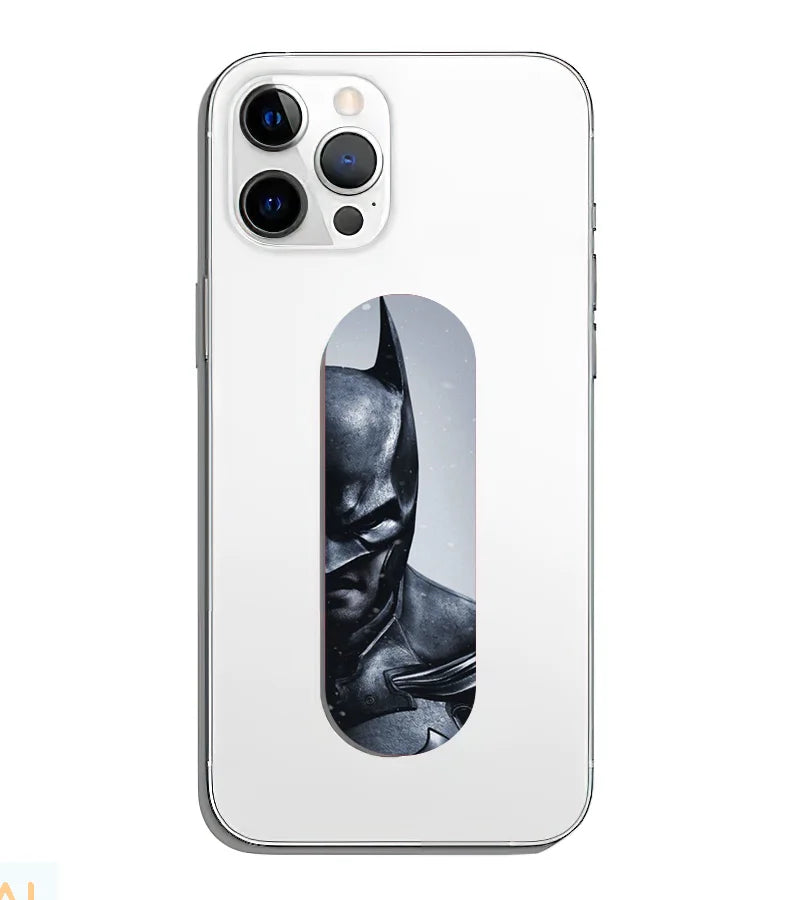 A phone grip slider applied to the back of a smartphone.