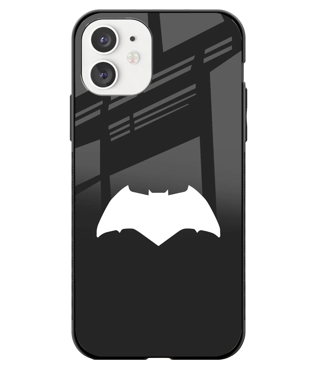 A front-on view of a glass phone case with a colorful design.