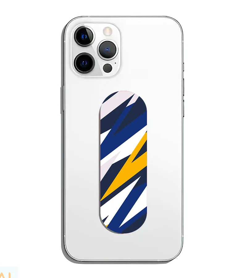 A phone grip slider applied to the back of a smartphone.