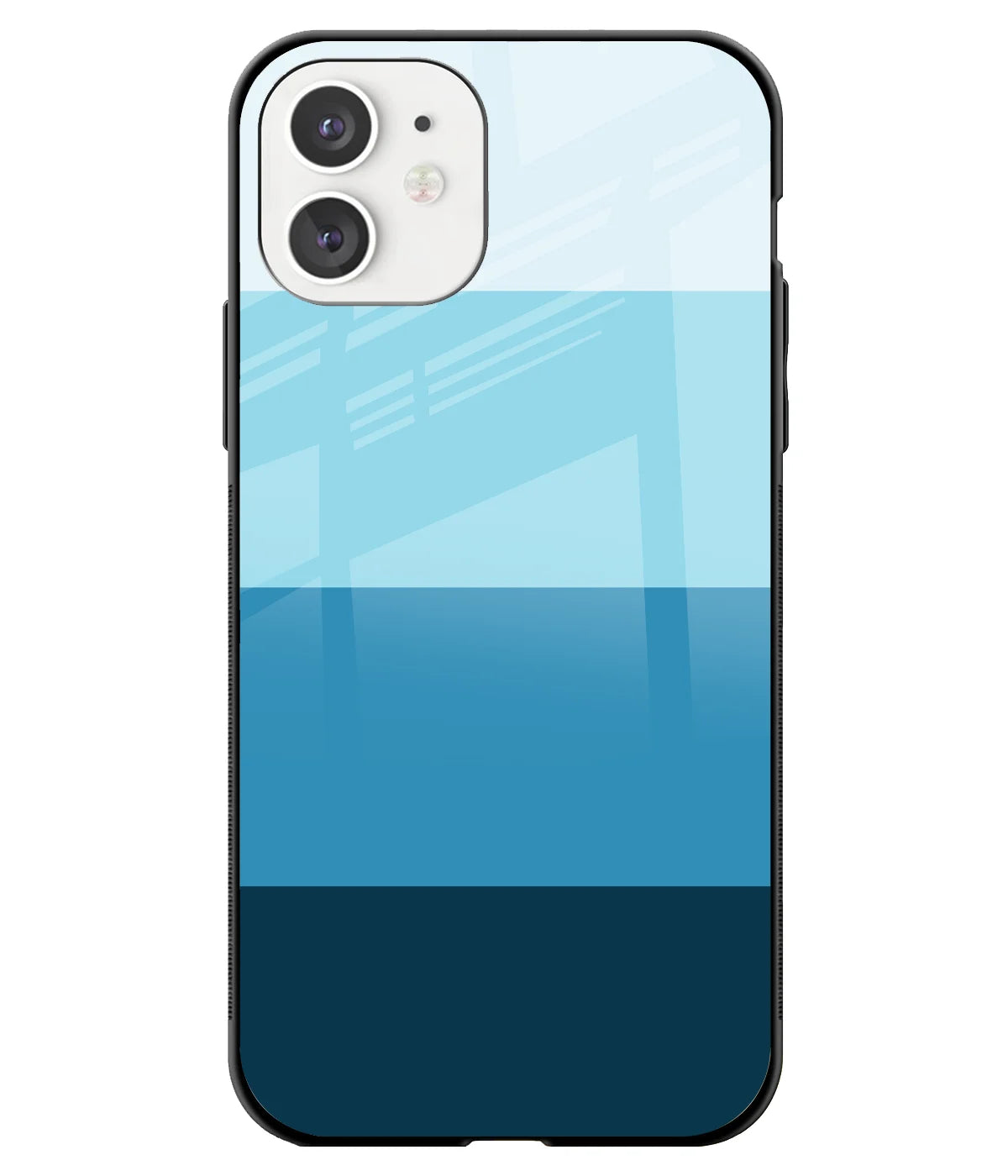 A front-on view of a glass phone case with a colorful design.