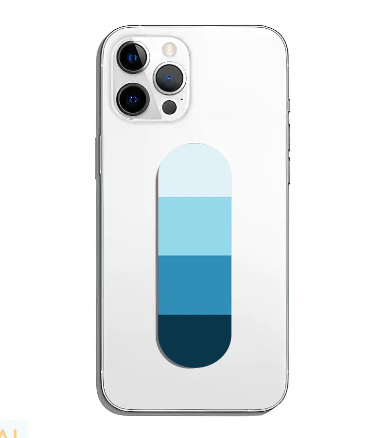 A phone grip slider applied to the back of a smartphone.