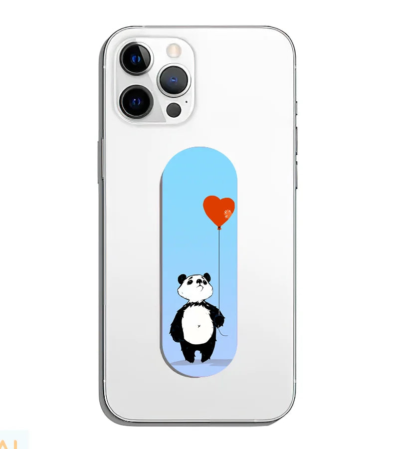A phone grip slider applied to the back of a smartphone.