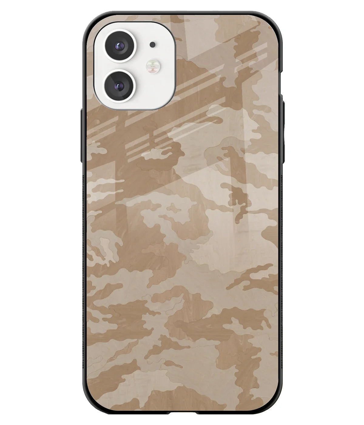 A front-on view of a glass phone case with a colorful design.