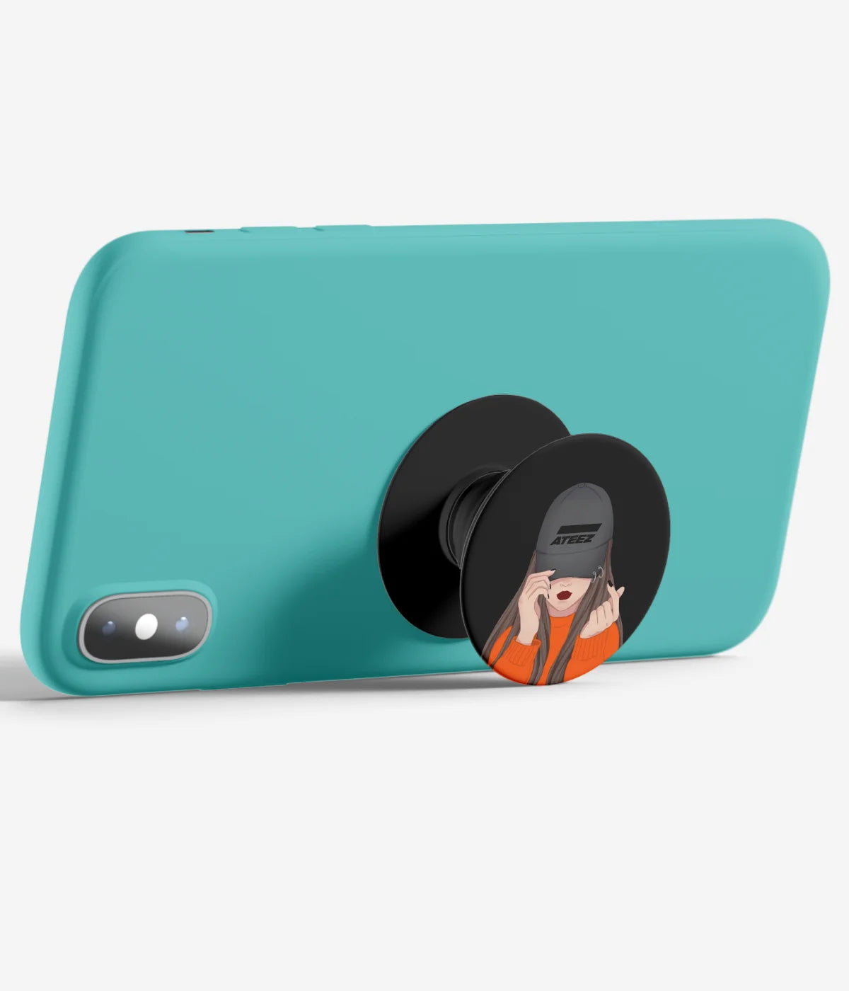 An image demonstrating how to use the phone grip as a stand to hold a mobile phone in landscape mode for hands-free viewing