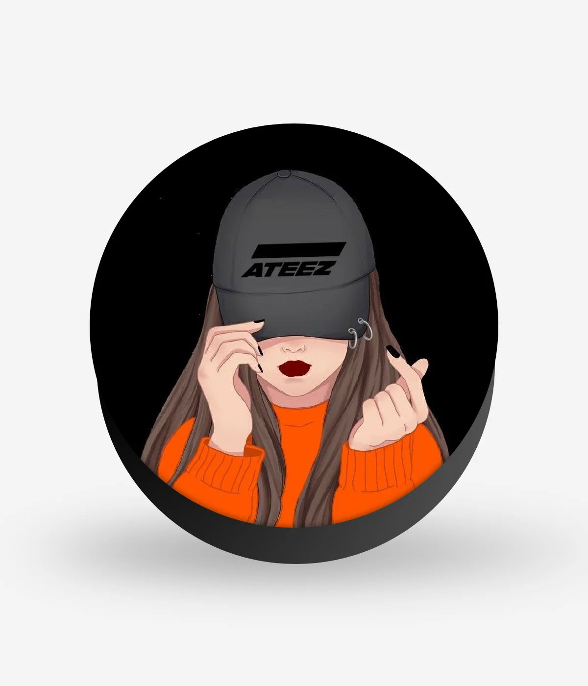 Mobile phone grip with a colorful design on a white background