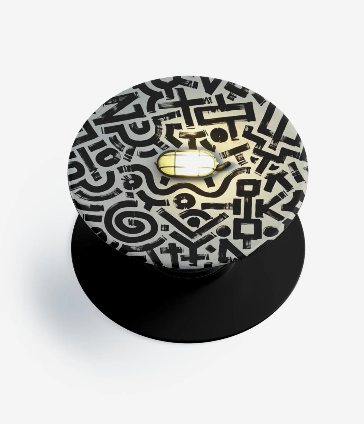 A top-down view of a phone grip holder on a clean white background