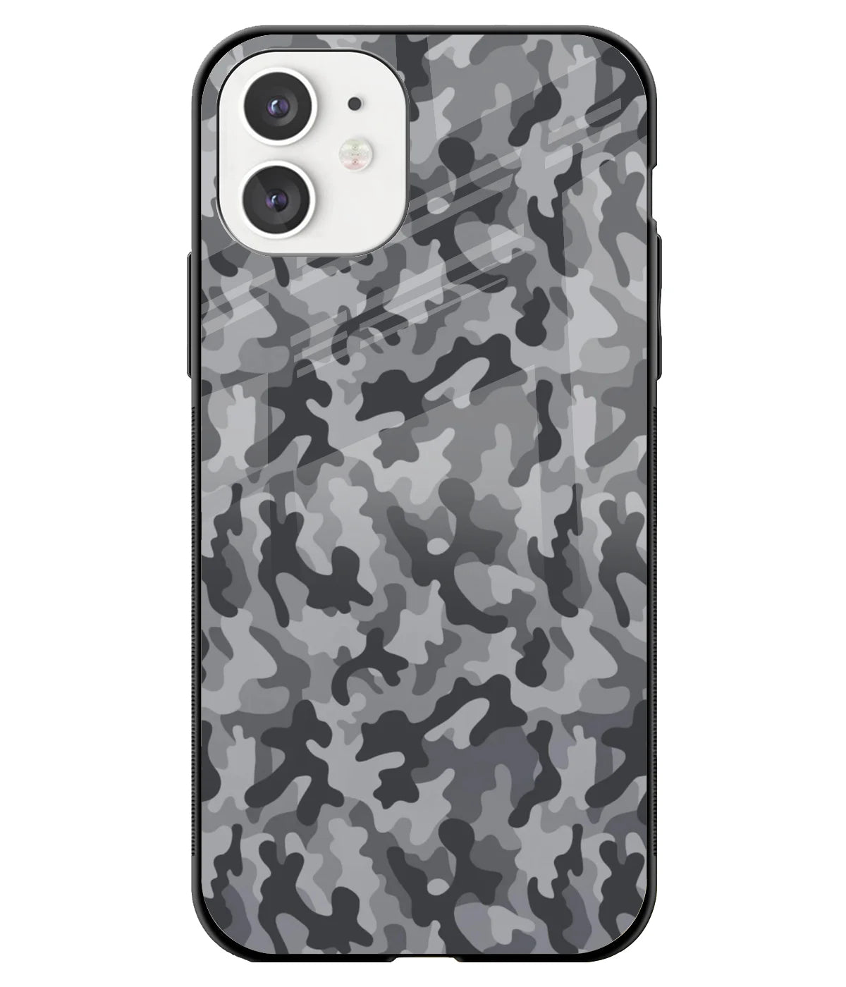 A front-on view of a glass phone case with a colorful design.