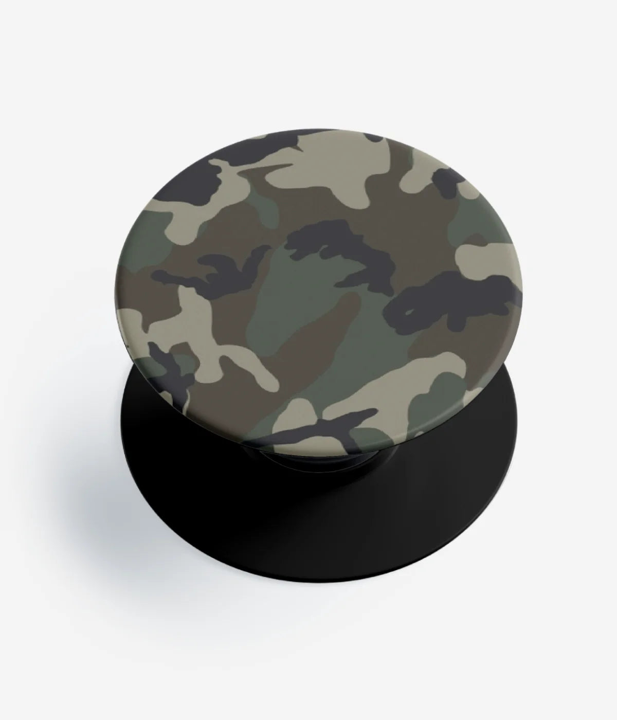 A top-down view of a phone grip holder on a clean white background