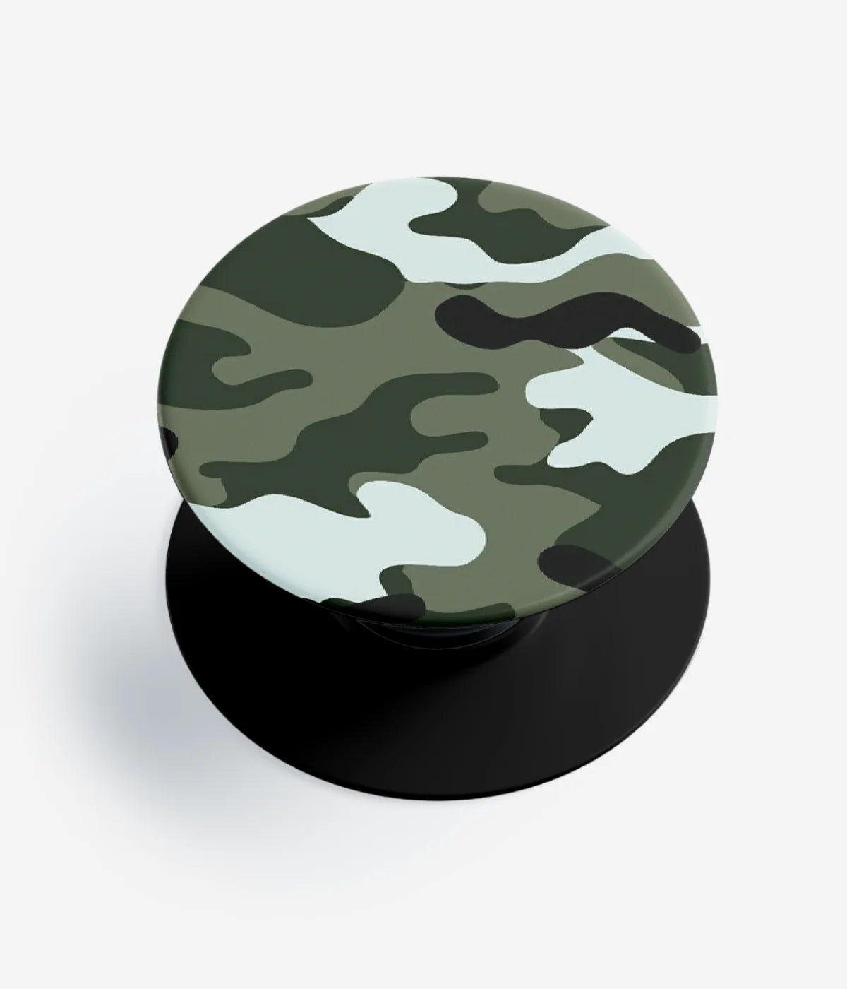 A top-down view of a phone grip holder on a clean white background