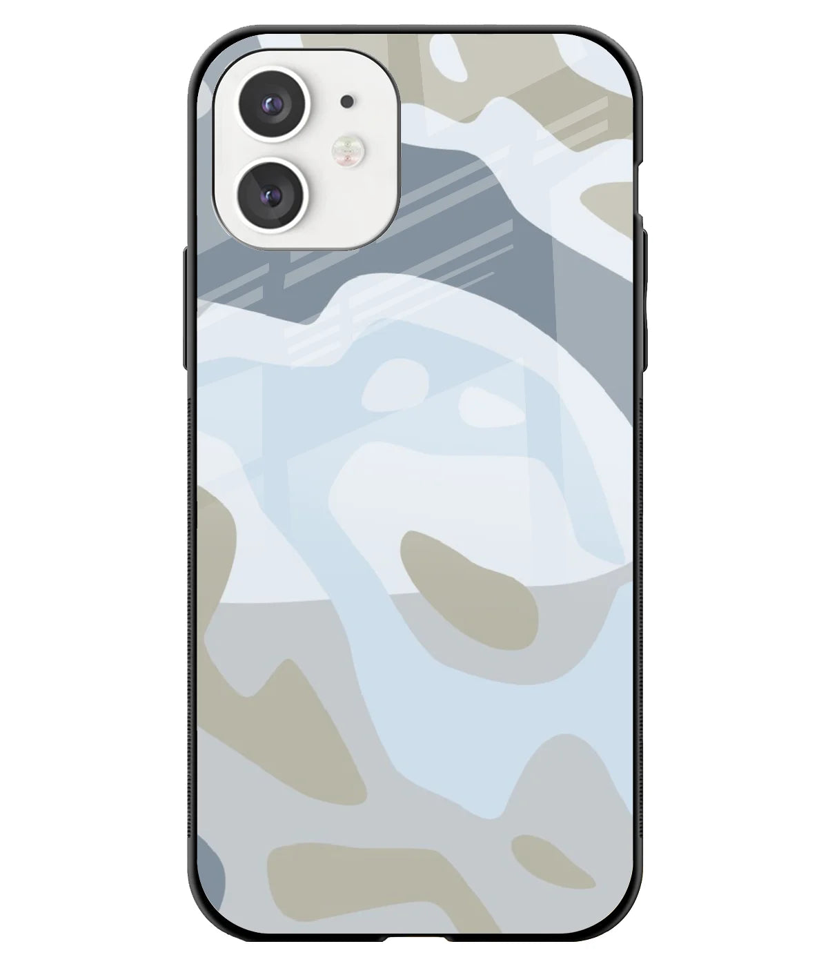 A front-on view of a glass phone case with a colorful design.