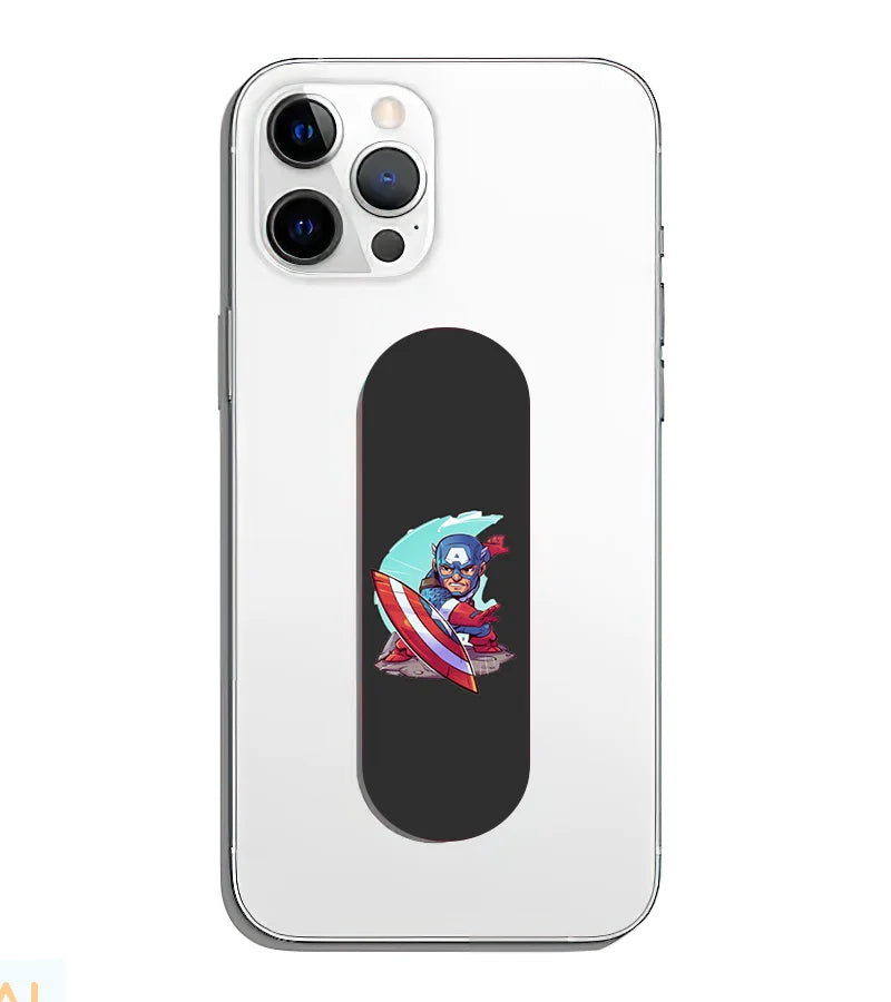 A phone grip slider applied to the back of a smartphone.