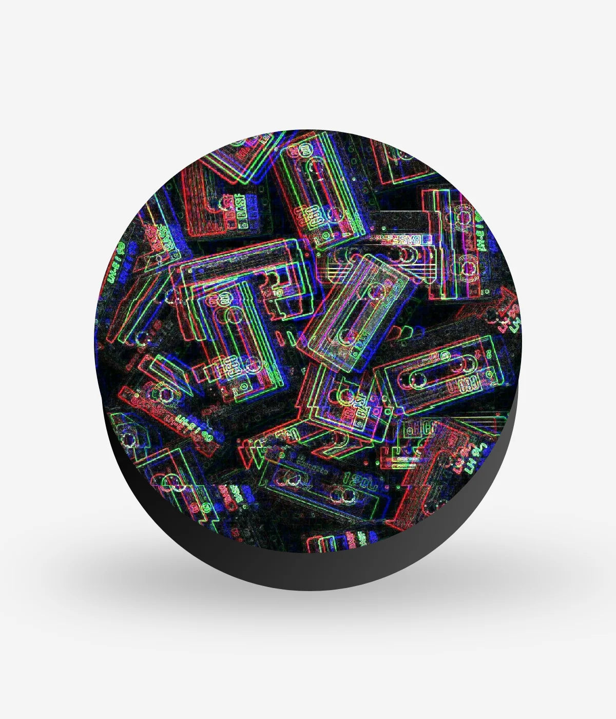 Mobile phone grip with a colorful design on a white background