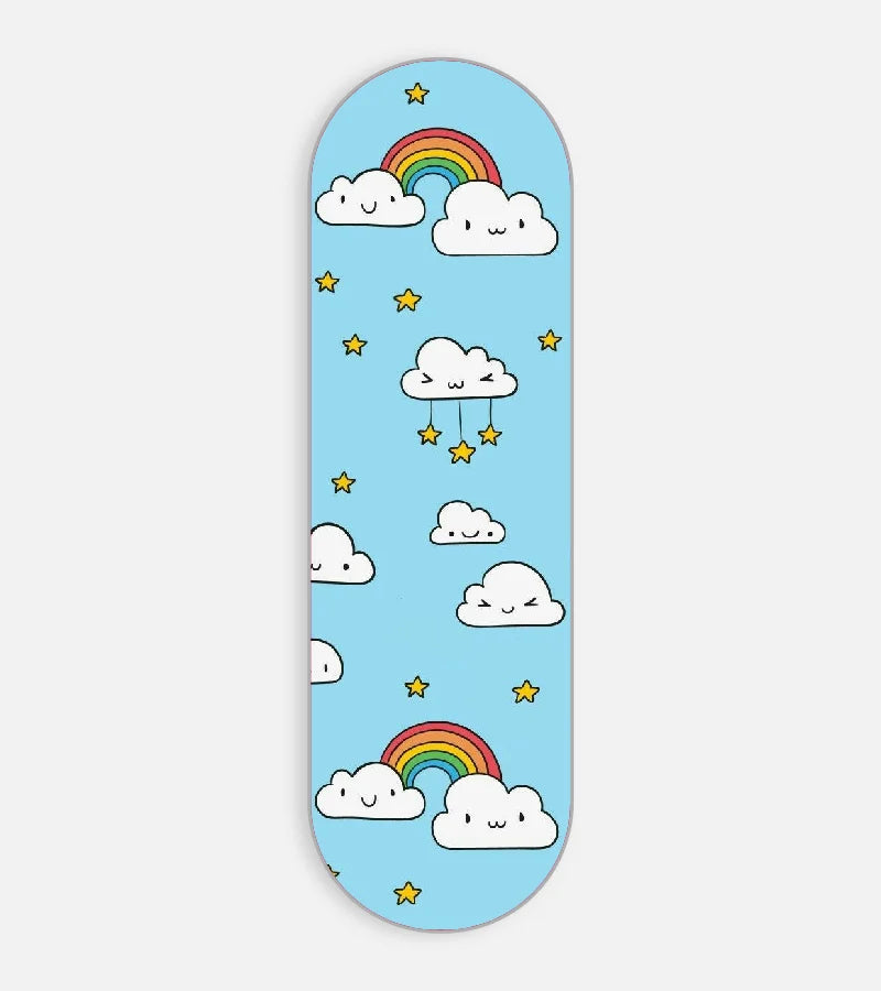 Mobile phone grip slider with a colorful design on a white background