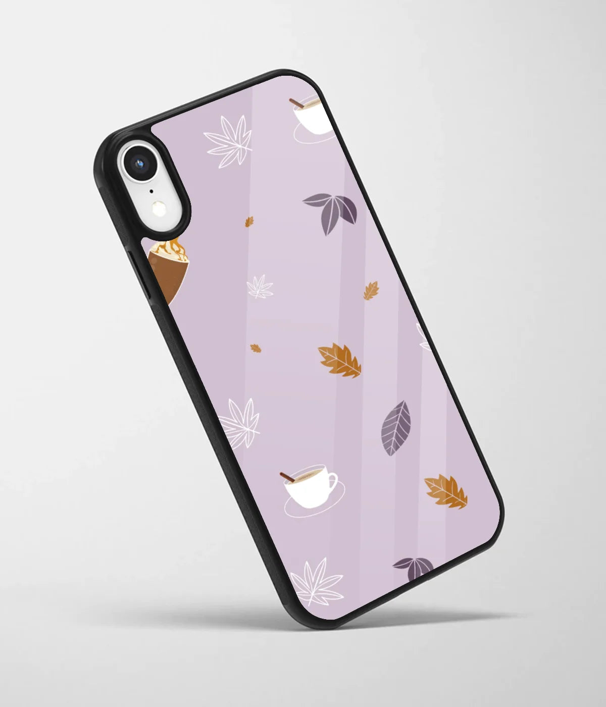 An angled view of a glass phone case featuring a vibrant design.