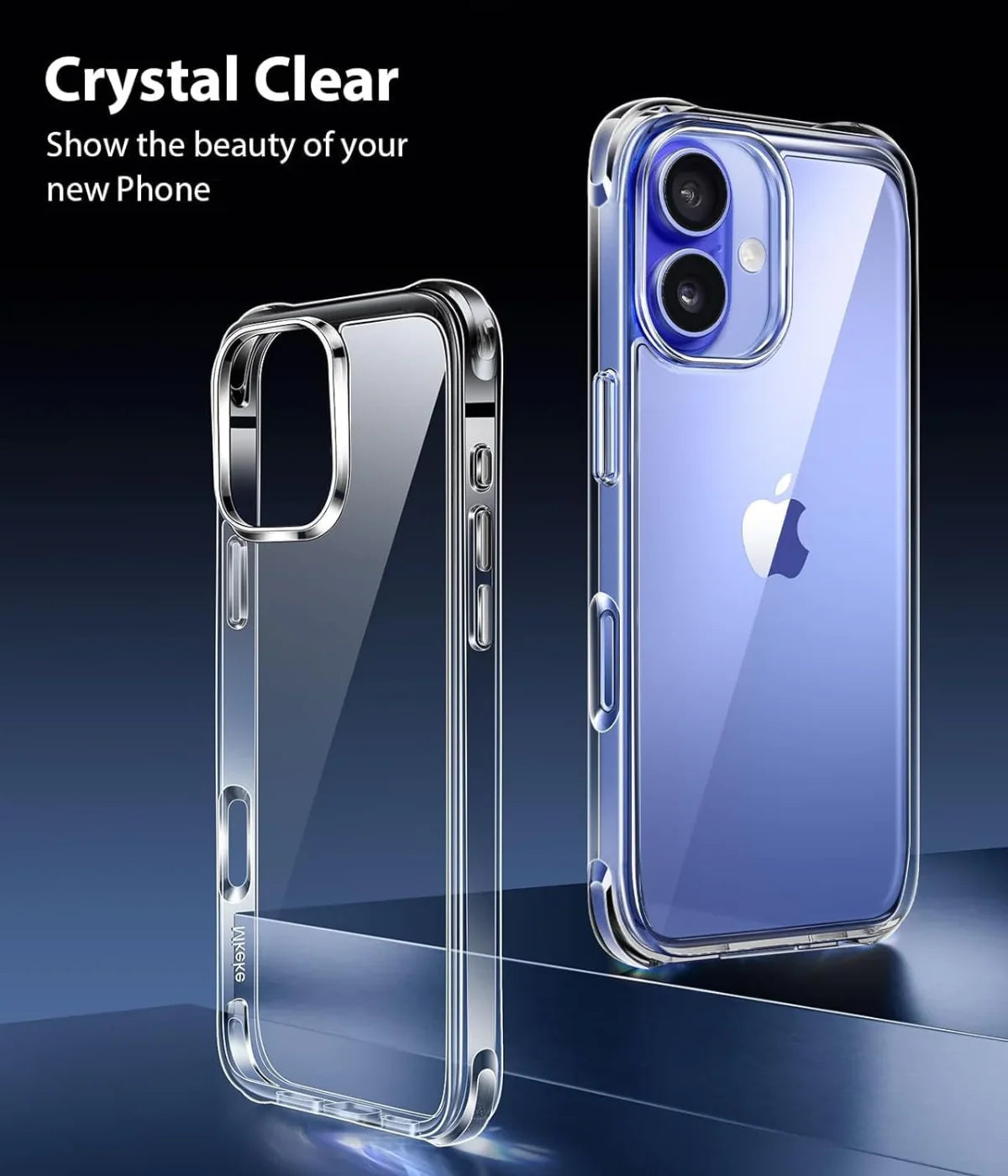 Hybrid clear case graphic showcasing crystal-clear transparency to show the original phone color.