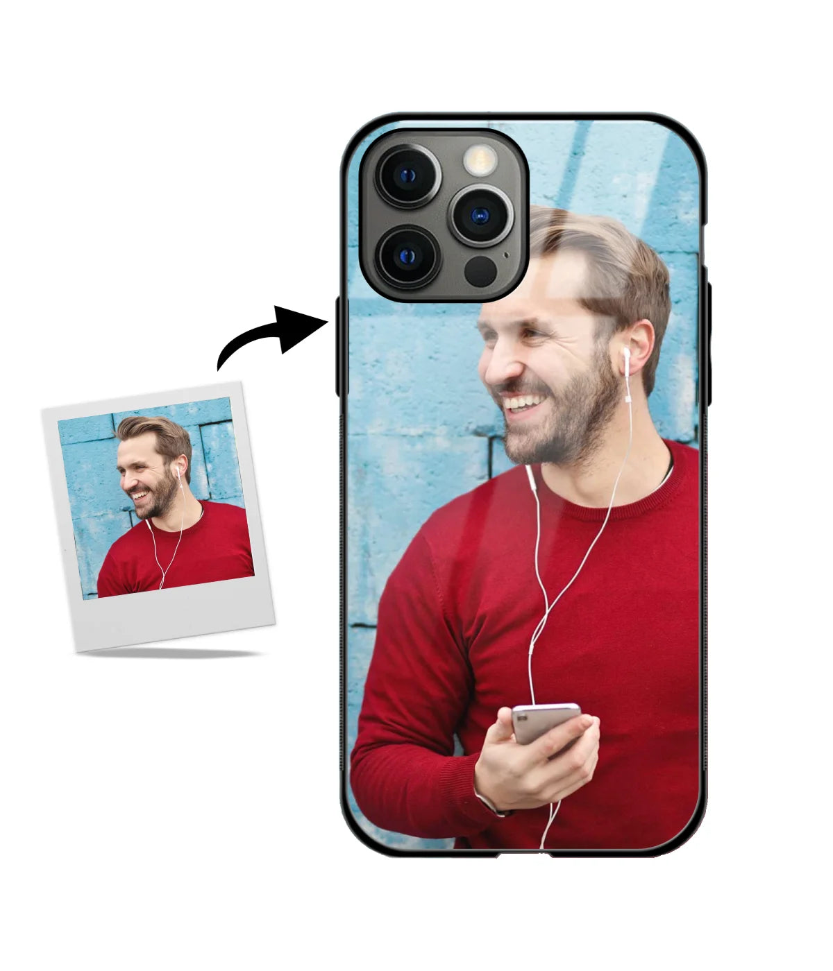 Custom iPhone 14 Pro Max Glossy Metal Case showing a personalized photo print.