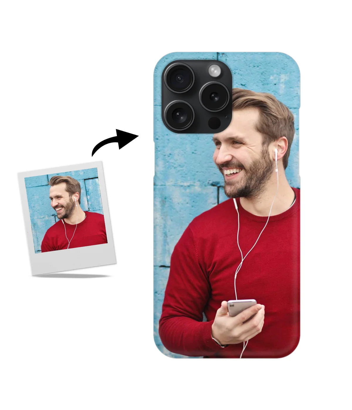 Customized iPhone 15 Pro Max Slim Hard Case showing a personalized photo print.