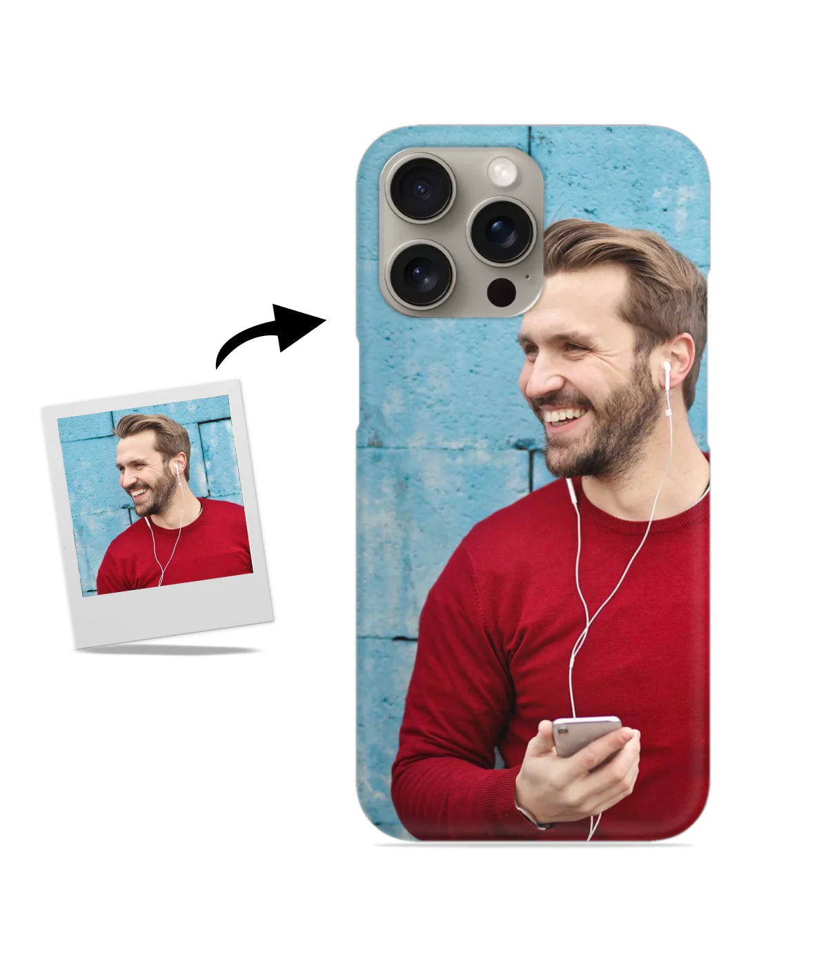 Customized iPhone 15 Pro Slim Hard Case showing a personalized photo print.