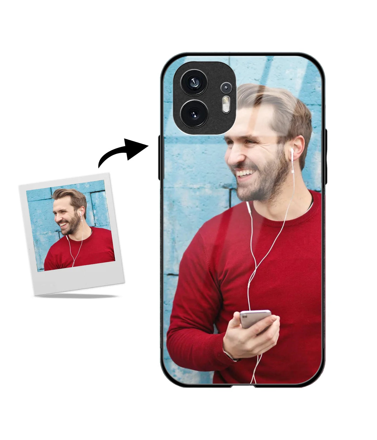 Customized Nothing Phone 2 Glass Back Cover showing a personalized photo print.