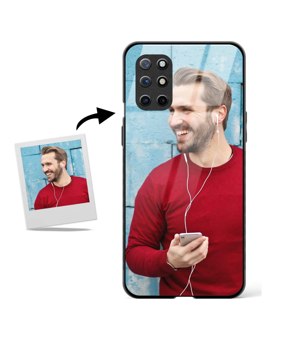 Customized Oneplus 8T Glass cover showing a personalized photo print.