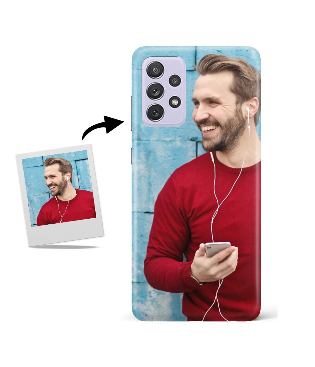 Customized Samsung A73 5G Slim Hard Case showing a personalized photo print.