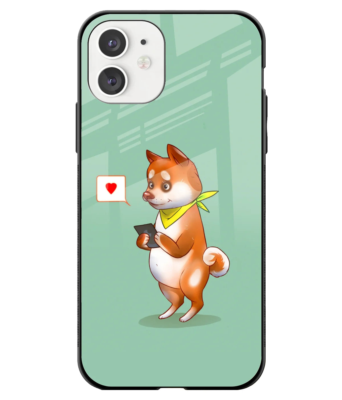A front-on view of a glass phone case with a colorful design.