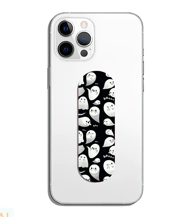 A phone grip slider applied to the back of a smartphone.