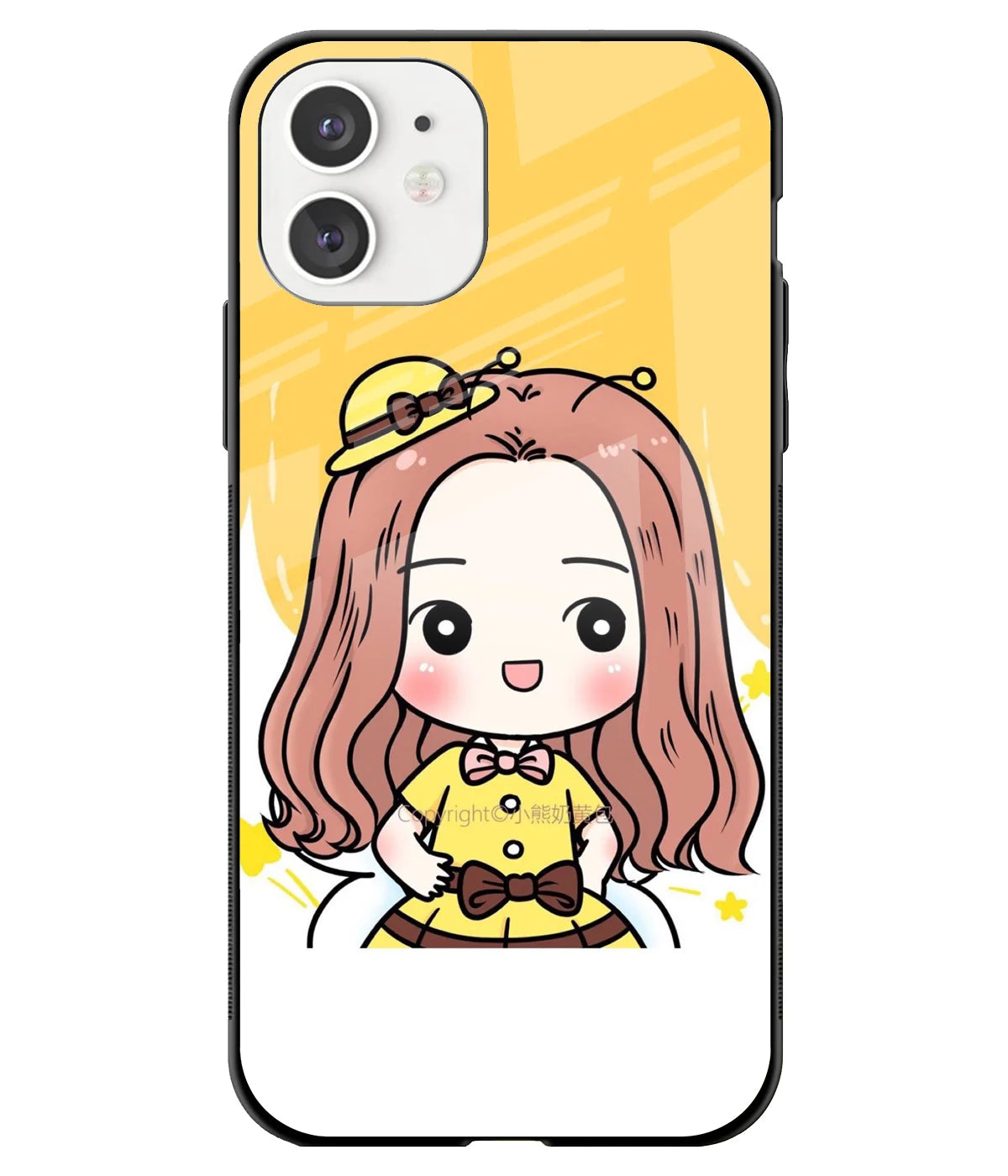 A front-on view of a glass phone case with a colorful design.