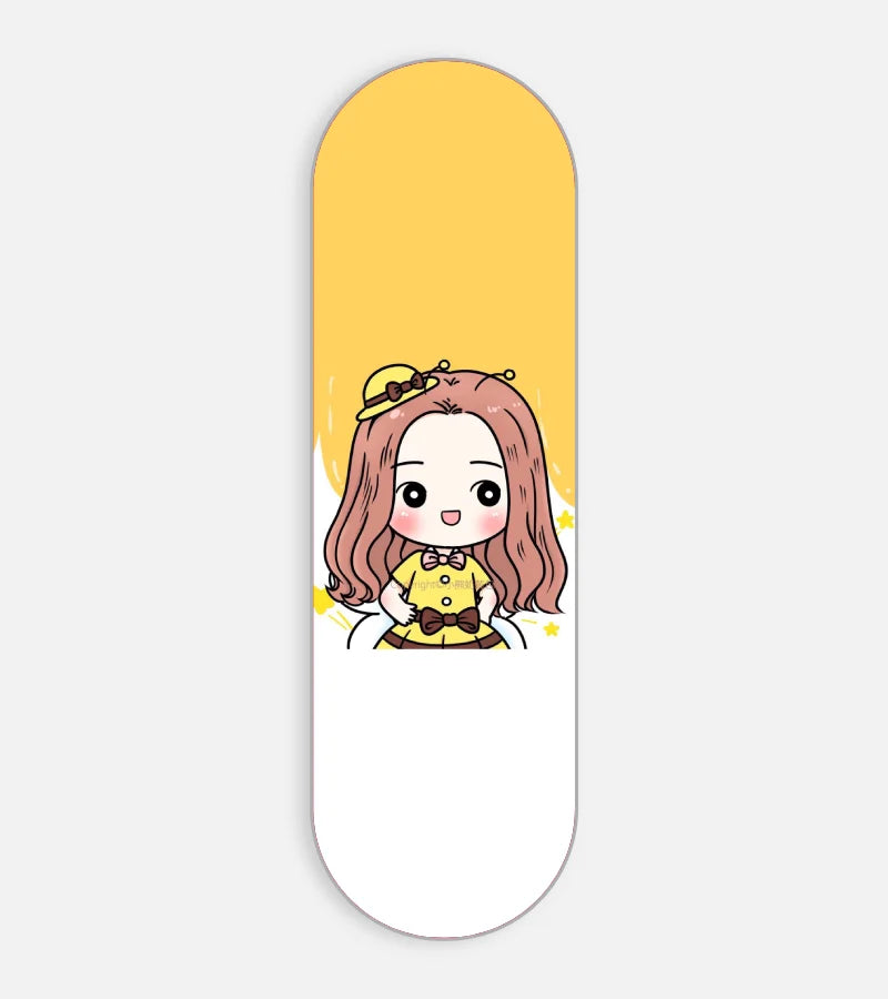 Mobile phone grip slider with a colorful design on a white background