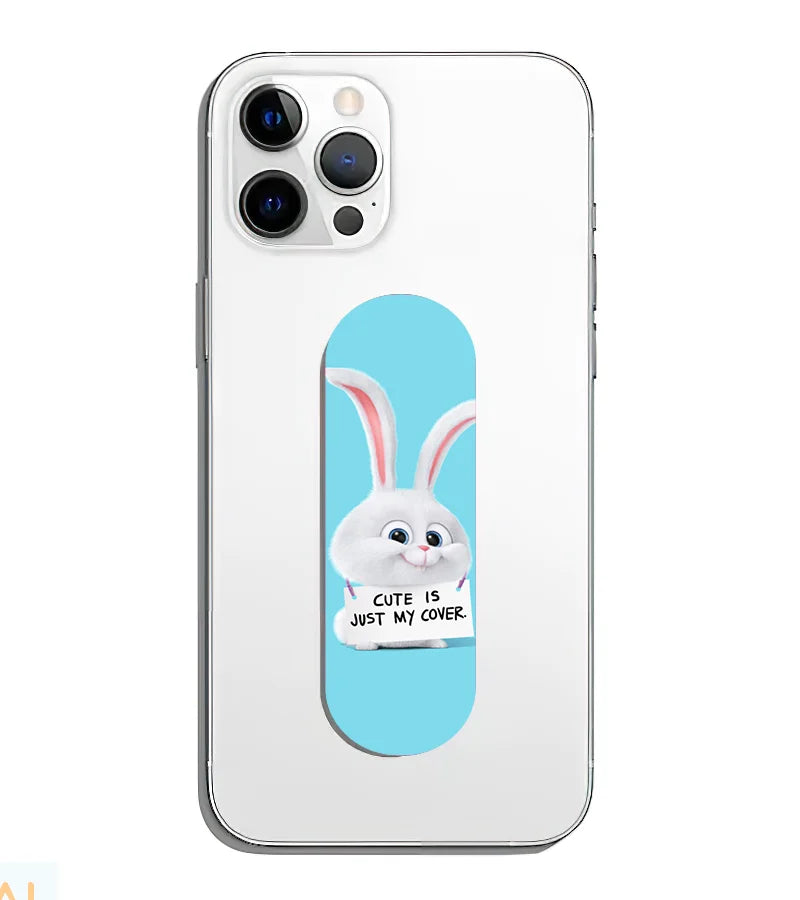 A phone grip slider applied to the back of a smartphone.