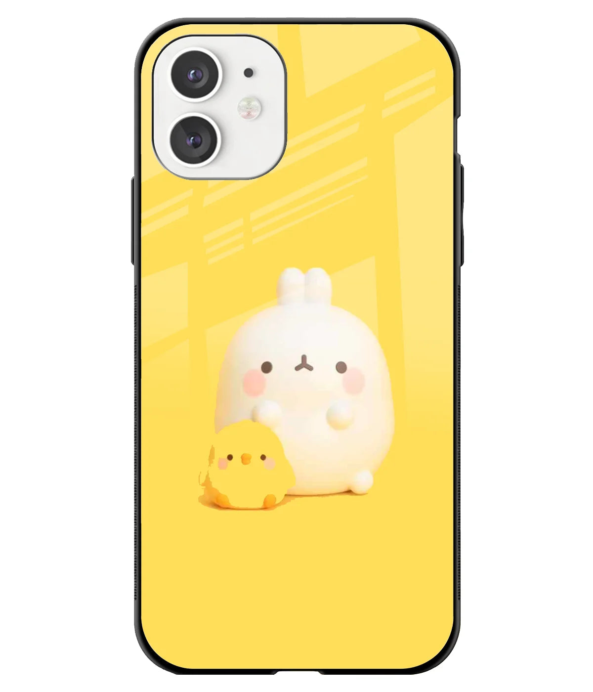 A front-on view of a glass phone case with a colorful design.