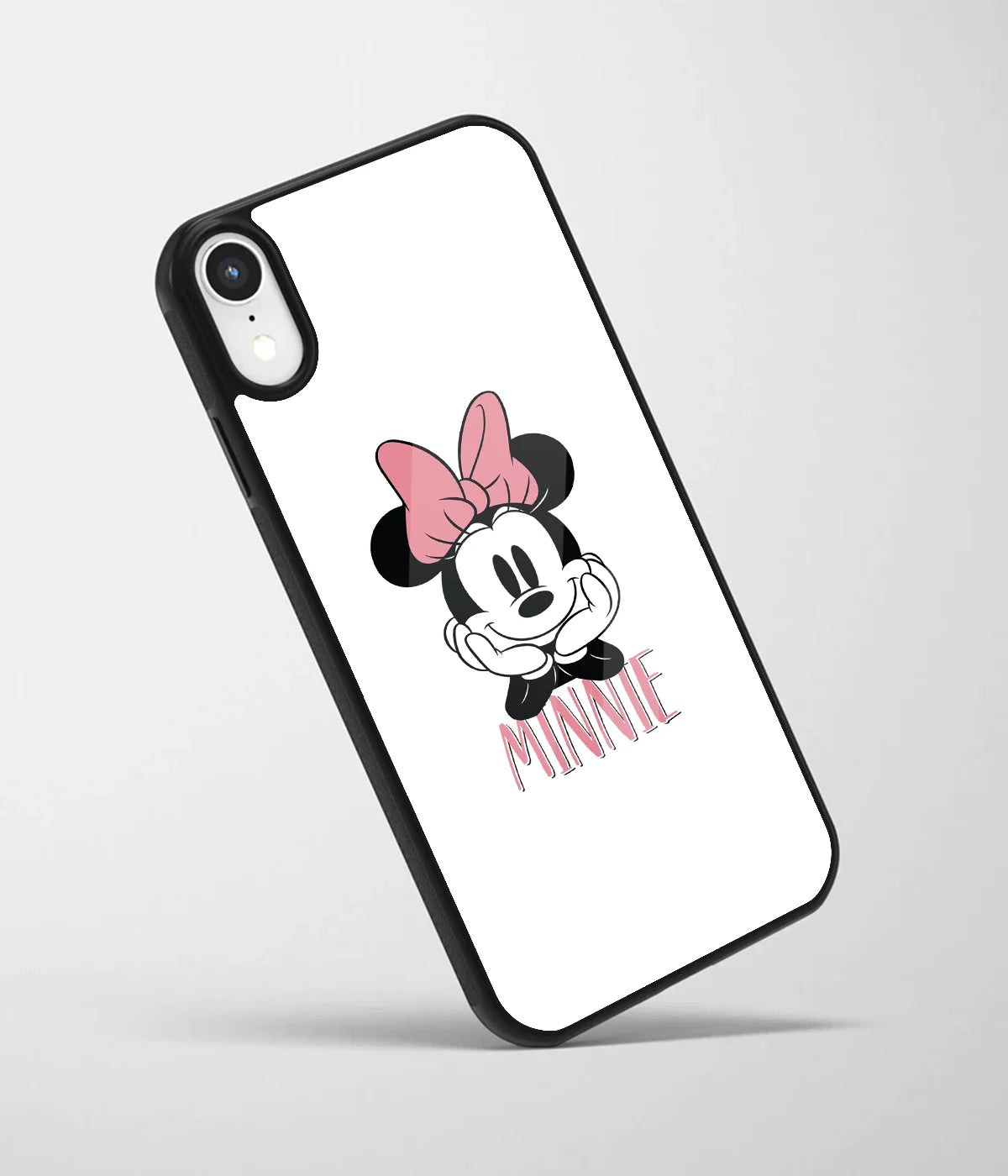 An angled view of a glass phone case featuring a vibrant design.