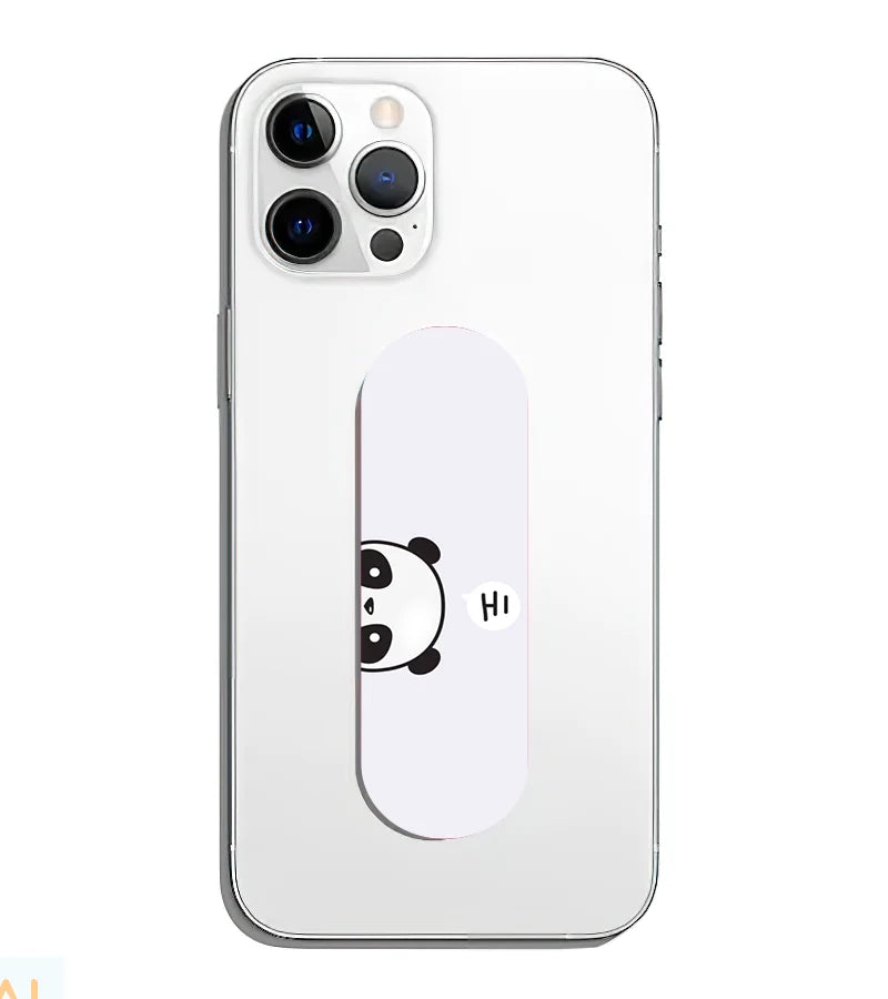 A phone grip slider applied to the back of a smartphone.