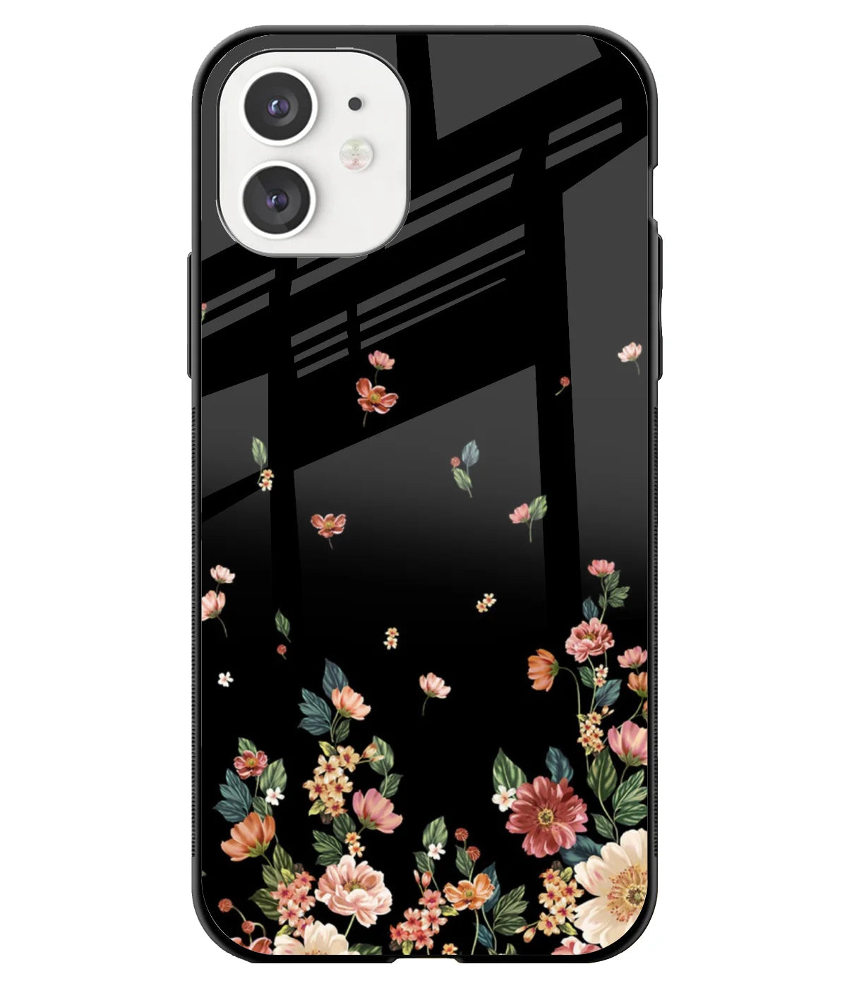 A front-on view of a glass phone case with a colorful design.