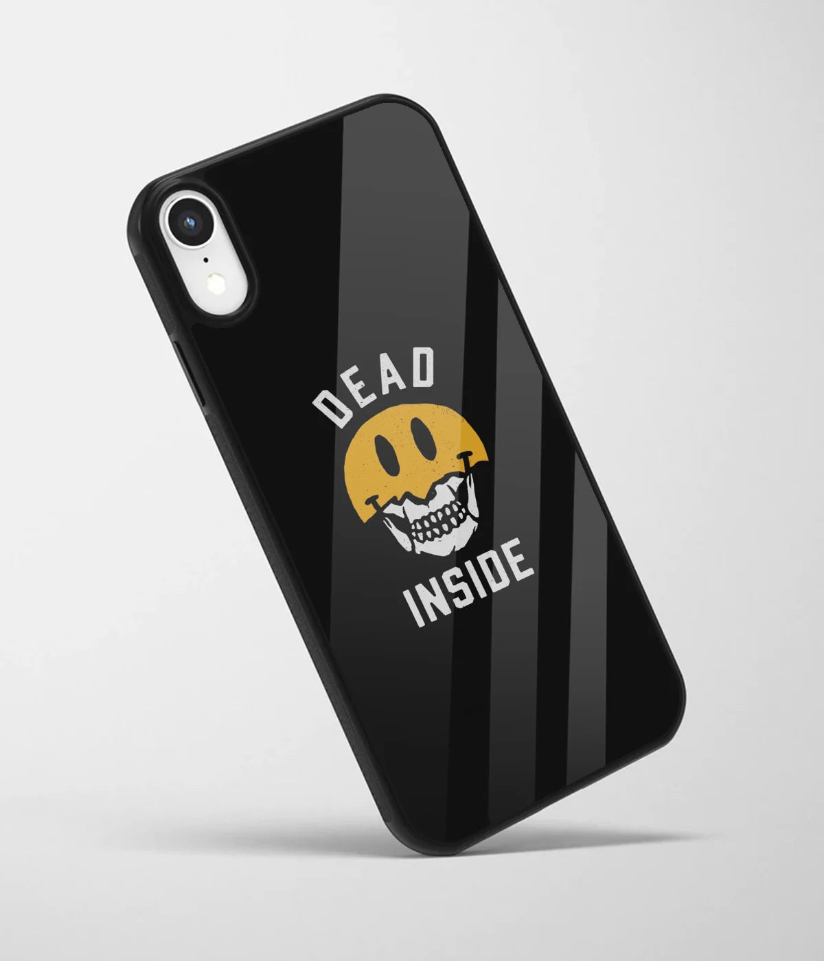An angled view of a glass phone case featuring a vibrant design.