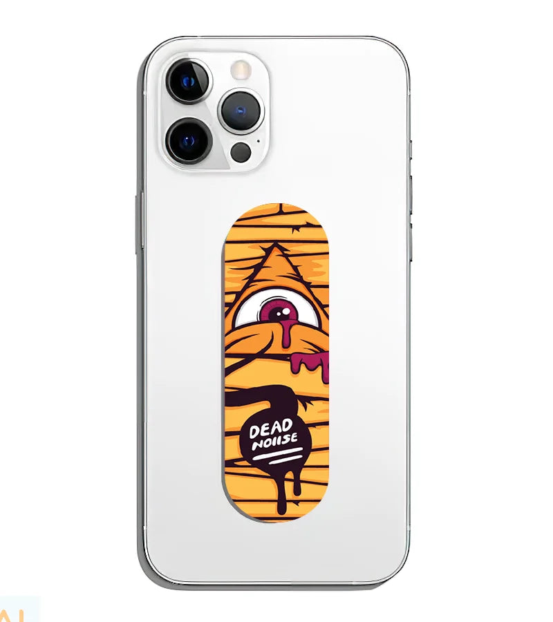 A phone grip slider applied to the back of a smartphone.