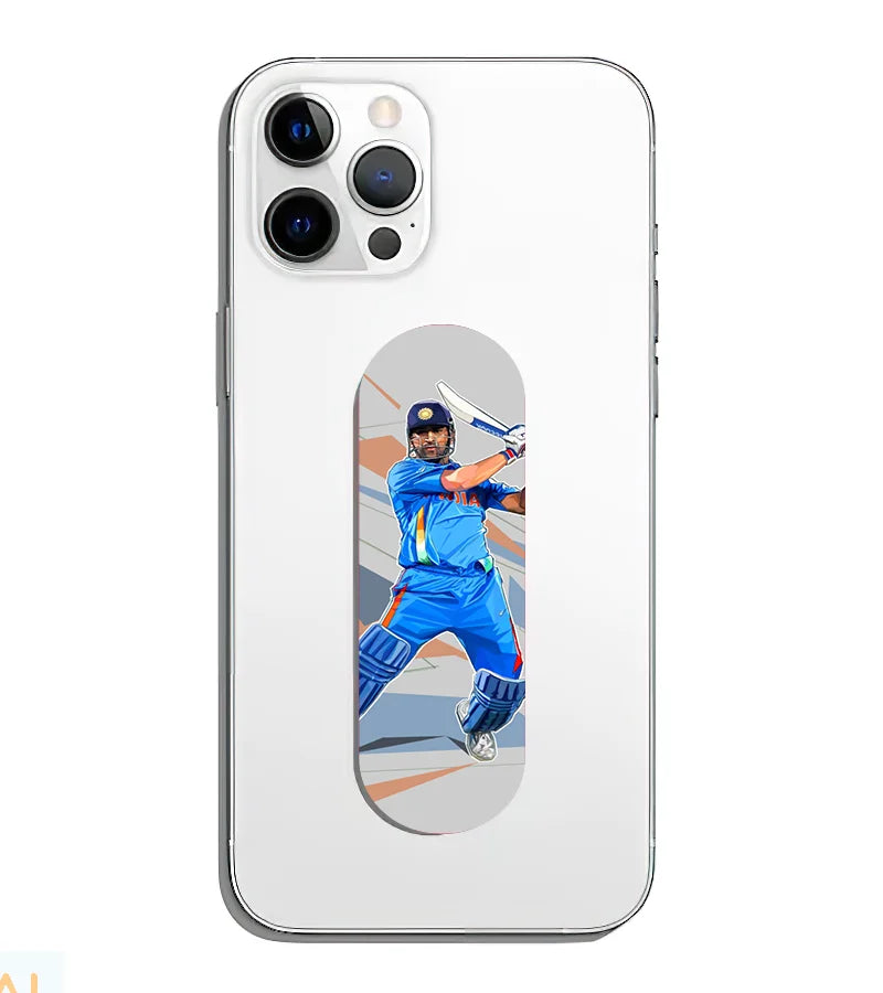 A phone grip slider applied to the back of a smartphone.