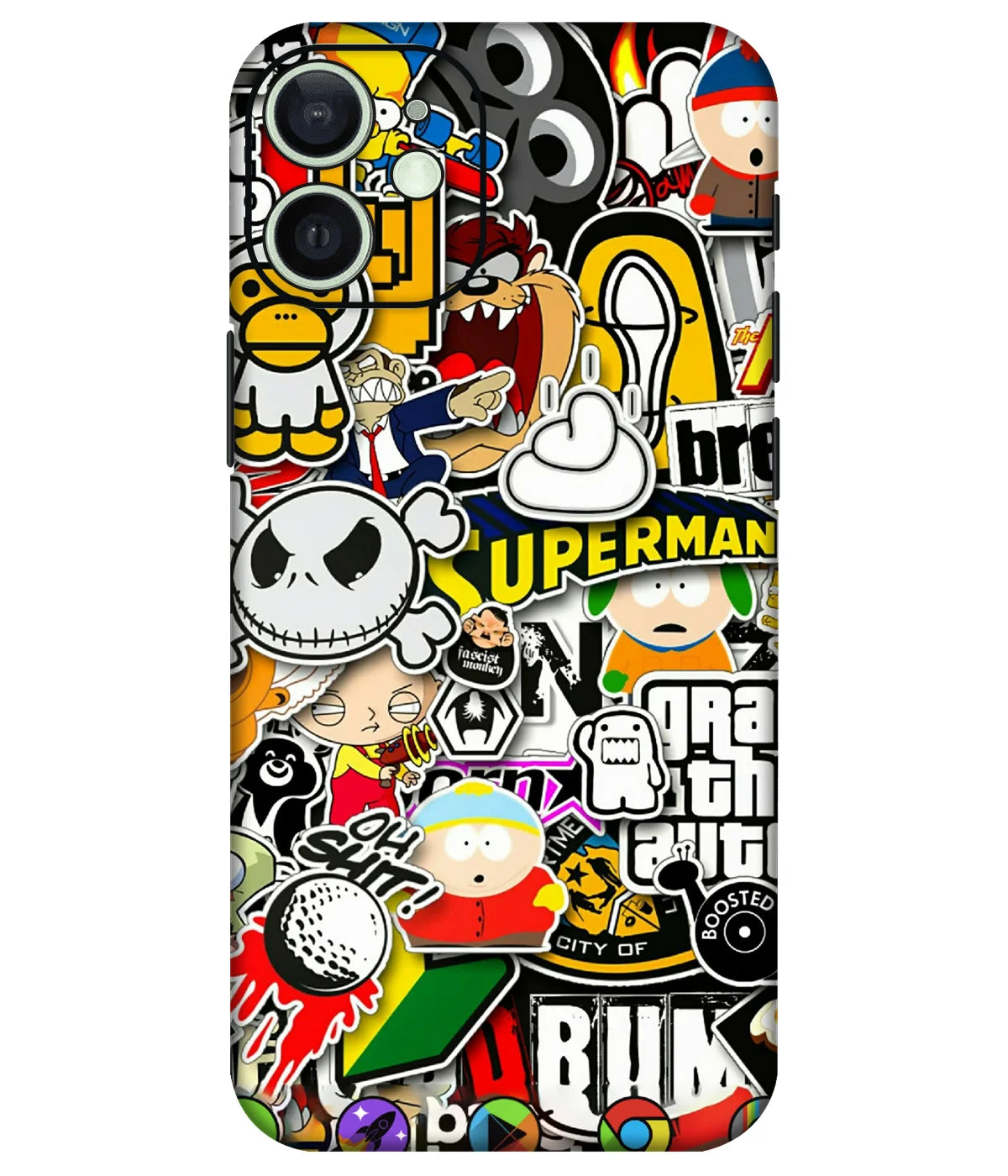 Image of a phone case featuring a mobile skin with a graphic design.
