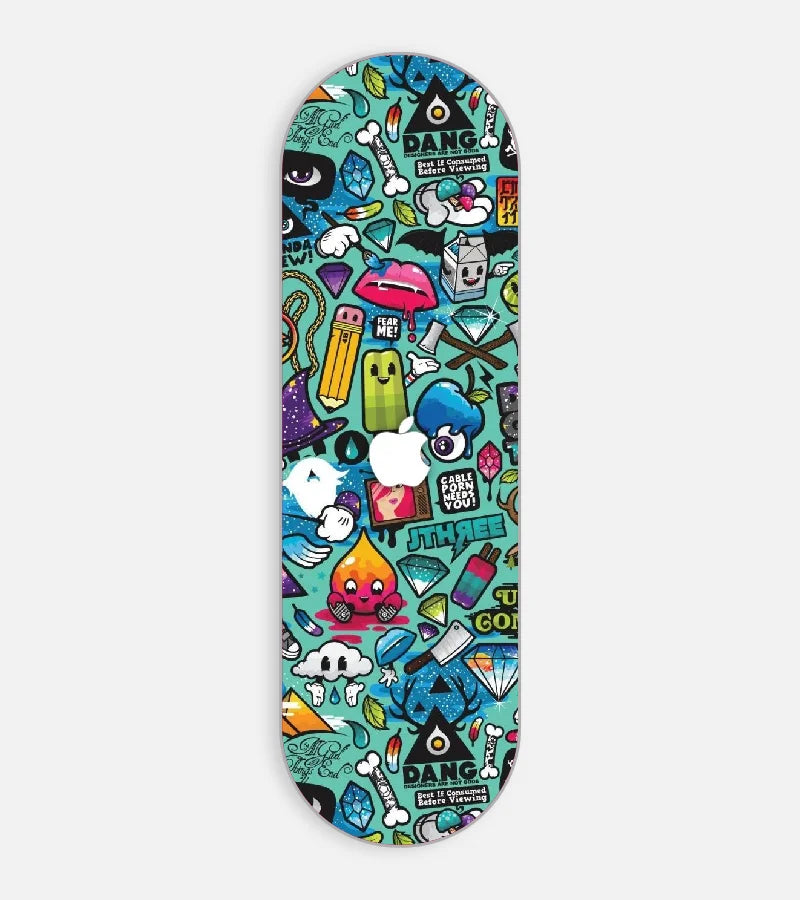 Mobile phone grip slider with a colorful design on a white background