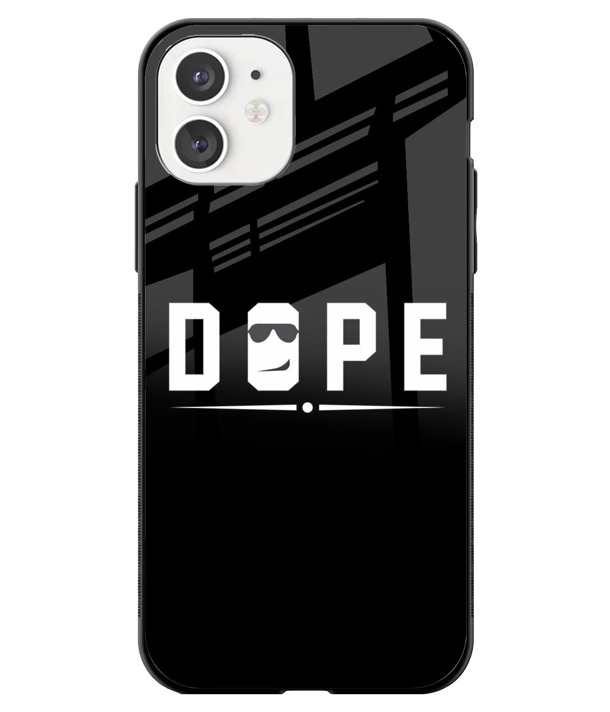 A front-on view of a glass phone case with a colorful design.